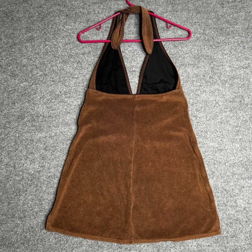 Vintage Lauren Ralph Lauren Brown Terry Cloth Halter Swim Cover Up Dress Size M - Picture 2 of 9
